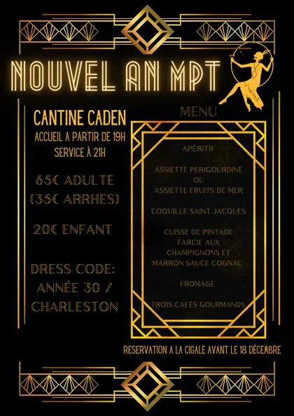 Affiche du Nouvel An de la Maison Pour Tous, thème années 30 / Charleston, 31 décembre 2022