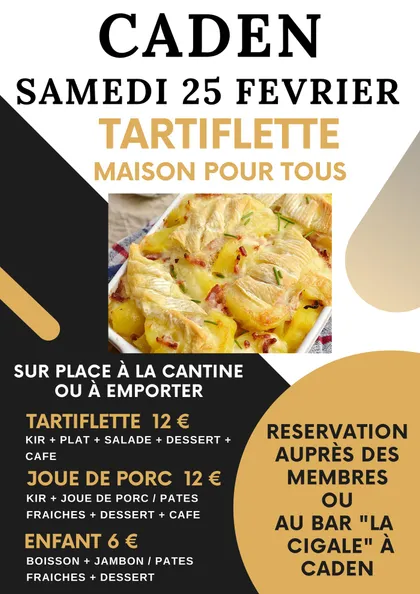 Affiche de la soirée Tartiflette de Caden, samedi 25 février 2023