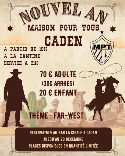 Affiche du Nouvel An de la Maison Pour Tous, thème far-west, 31 décembre 2025