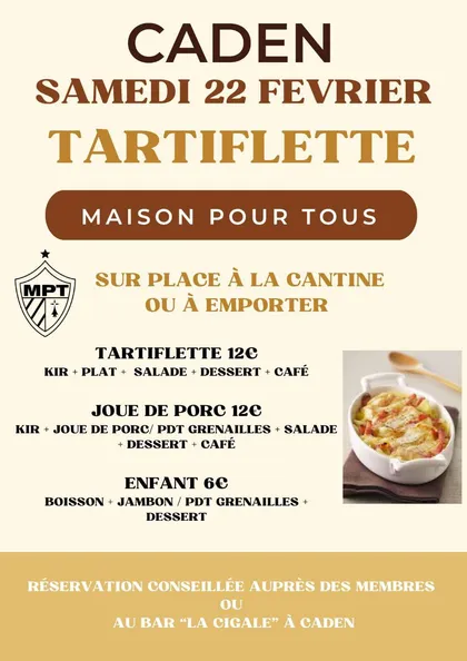Affiche de la soirée Tartiflette de Caden, samedi 22 février 2025